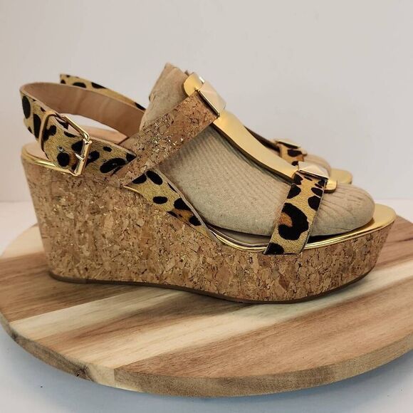 kate spade Shoes - Kate Spade Cork Wedge Real Dyed Calf Fur Strappy Sandals Size 9